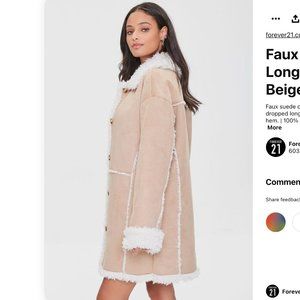 Faux Suede Button-Front Longline Coat